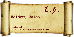 Balázsy Jolán névjegykártya